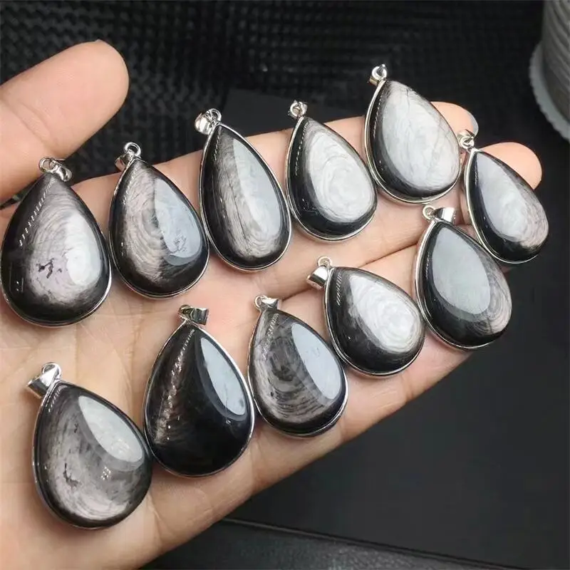 S925 Natural Hypersthene Teardrop Pendant Fashion Jewelry Holiday Gift Women Natural Healing Energy Stone Gift 1pcs 30MM