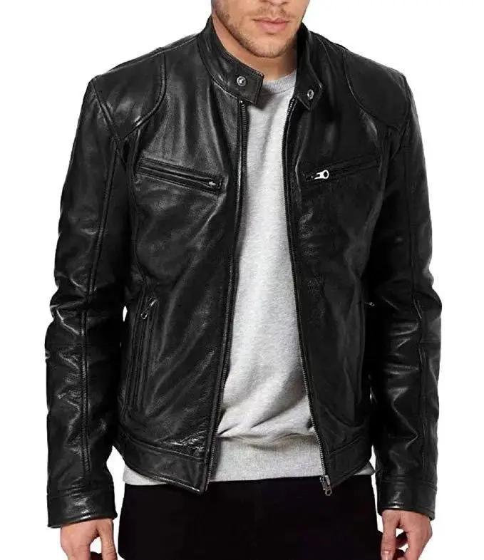 Spring Casual Men's PU Leather Motorcycle Jacket Long Style Fake Leather Biker Coat Youthful Vitality Design Qingguo Collar