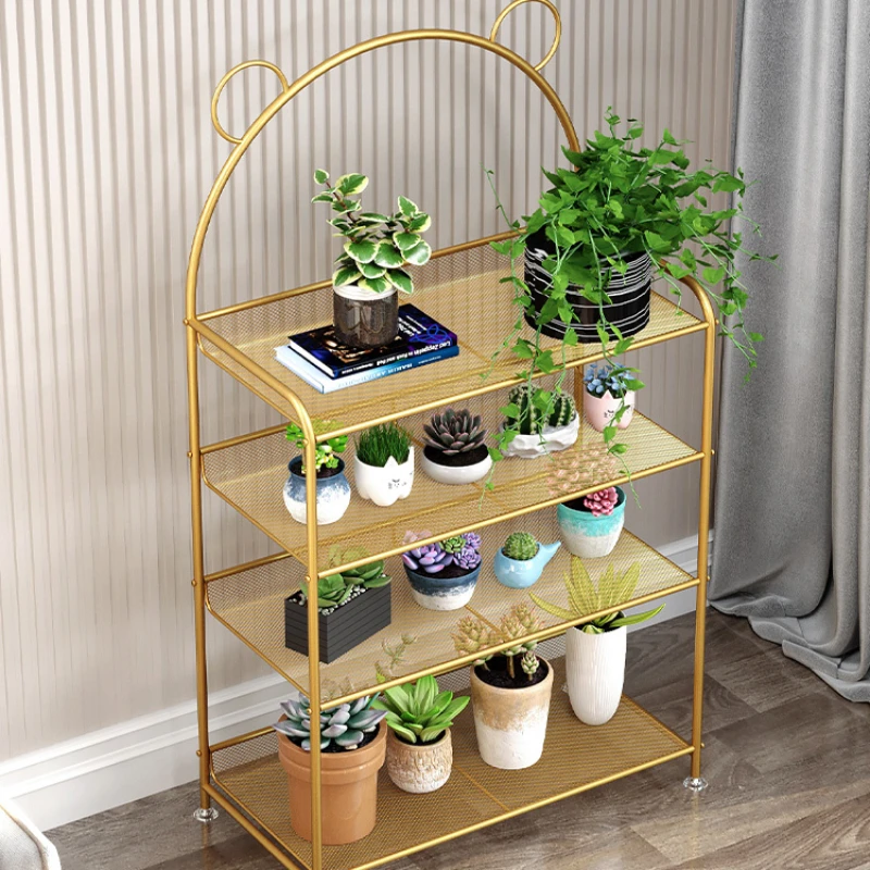 Light luxury wrought iron flower shelf, balcony, succulent flower shelf, living room, cream style, household plant shelf