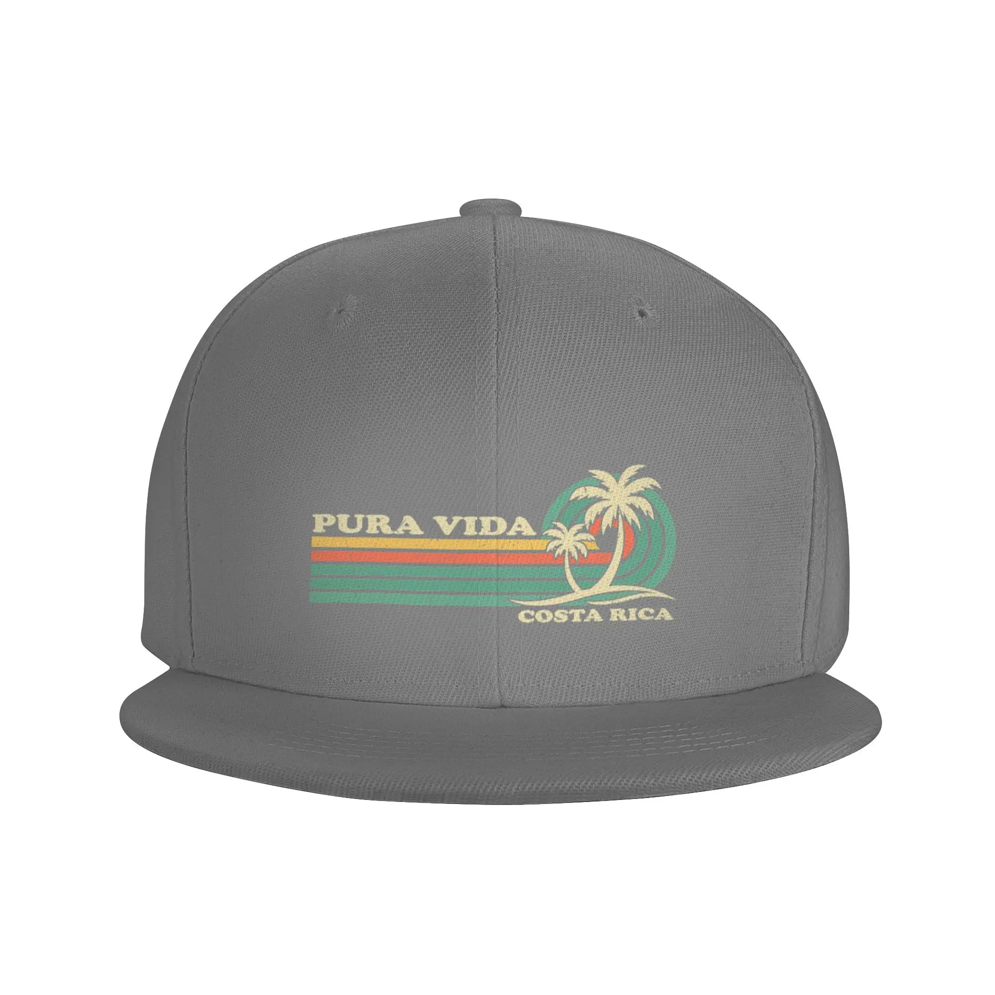 Fashion Retro Vintage Family Vacation Costa Rica Pura Vida Beach Flat Brim Sun Hat  Unisex Denim Hat Mesh Cap