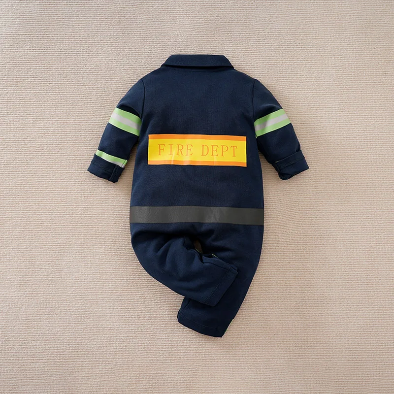 Newborn Baby Clothes Navy blue fireman cotton Spring Long Sleeve fashion Toddler Boy Clothes Kids Jumpsuit Pyjama Role play