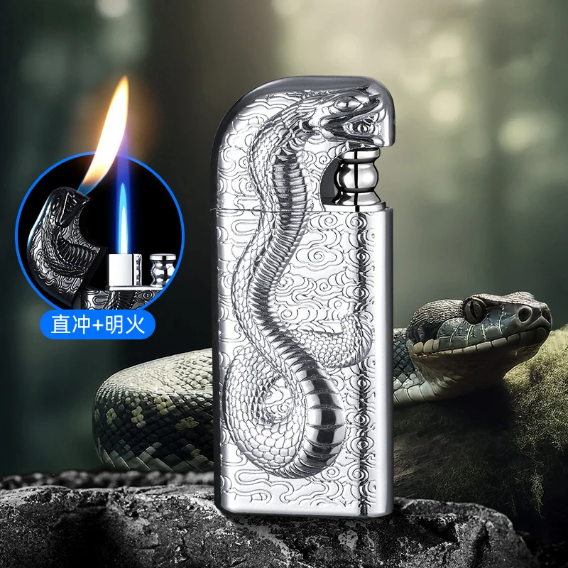 Metal Three-dimensional Relief Snake King Butane Gas Lighter Windproof Cigarette Lighter Mini Torch Jet Lighters Gadgets For Men