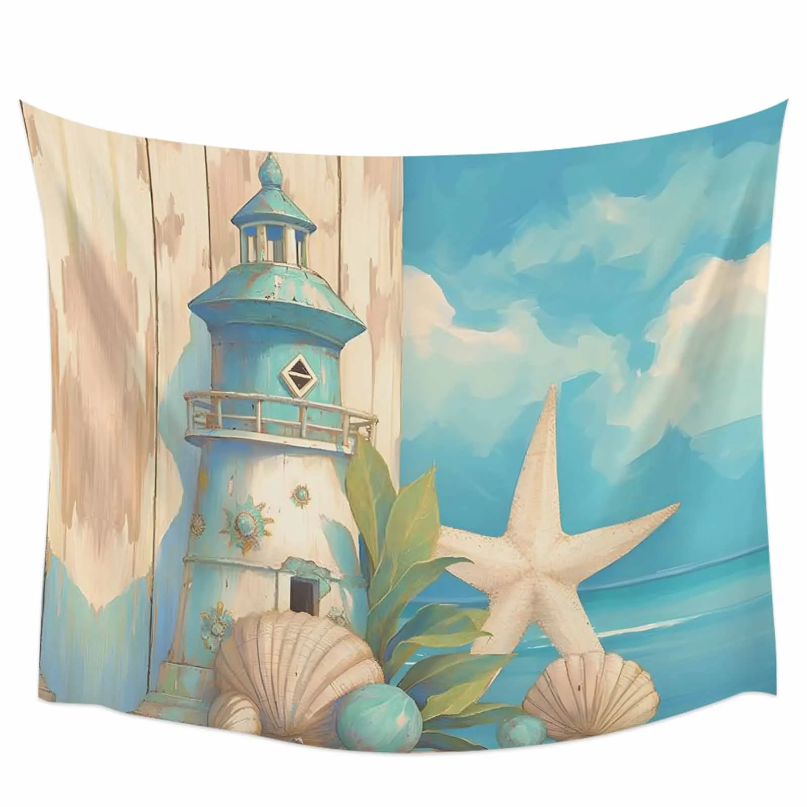 Summer Ocean Lighthouse Starfish Shell Tapestry Wall Hanging Custom Boho Decoration Wall Tapestry Home Decor Hanging Cloth