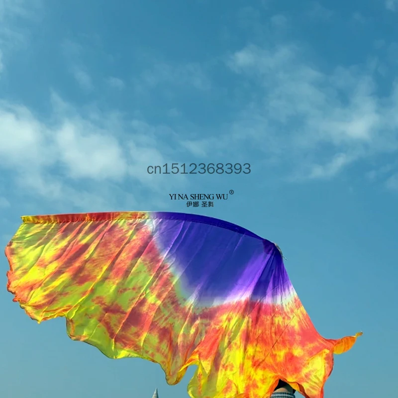 Belly Dance Silk Veil Shawl 100% Real Silk 200X114cm Practice Performance Props Dyed Church Flag Scarf Women's Throw Accessories