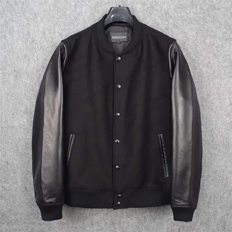 Blouson Court Cuir Mouton Baseball Homme/Femme - close-up view