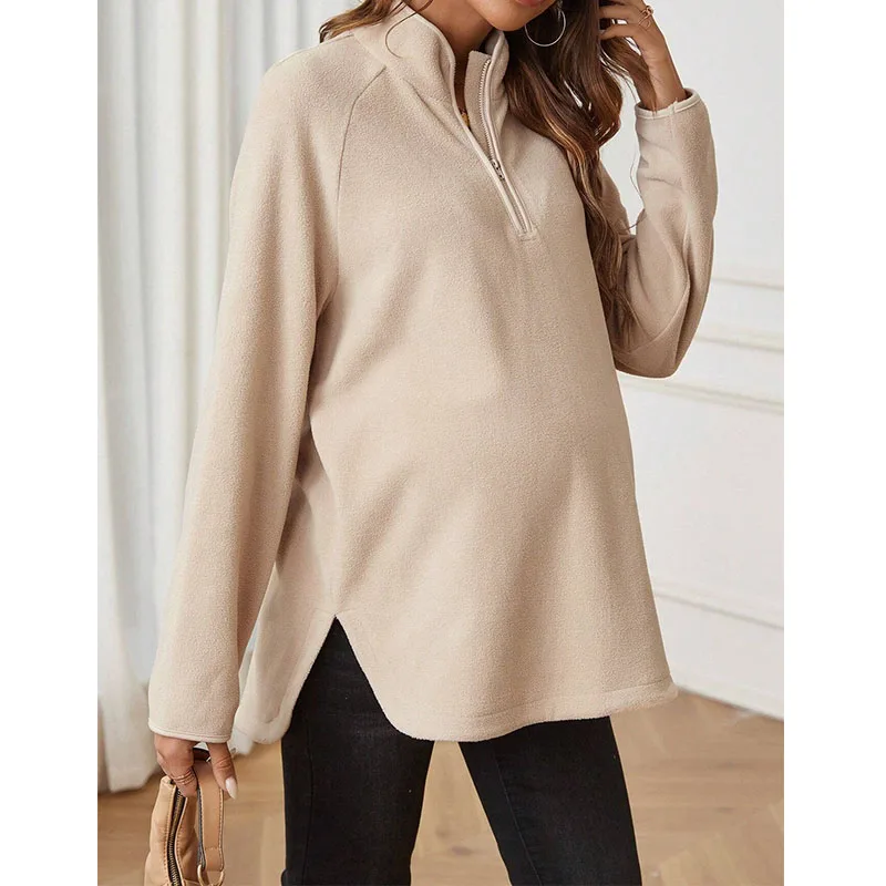 

Осенние корейские модные толстовки для беременных, повседневная зимняя одежда для беременных, повседневная однотонная одежда для беременных