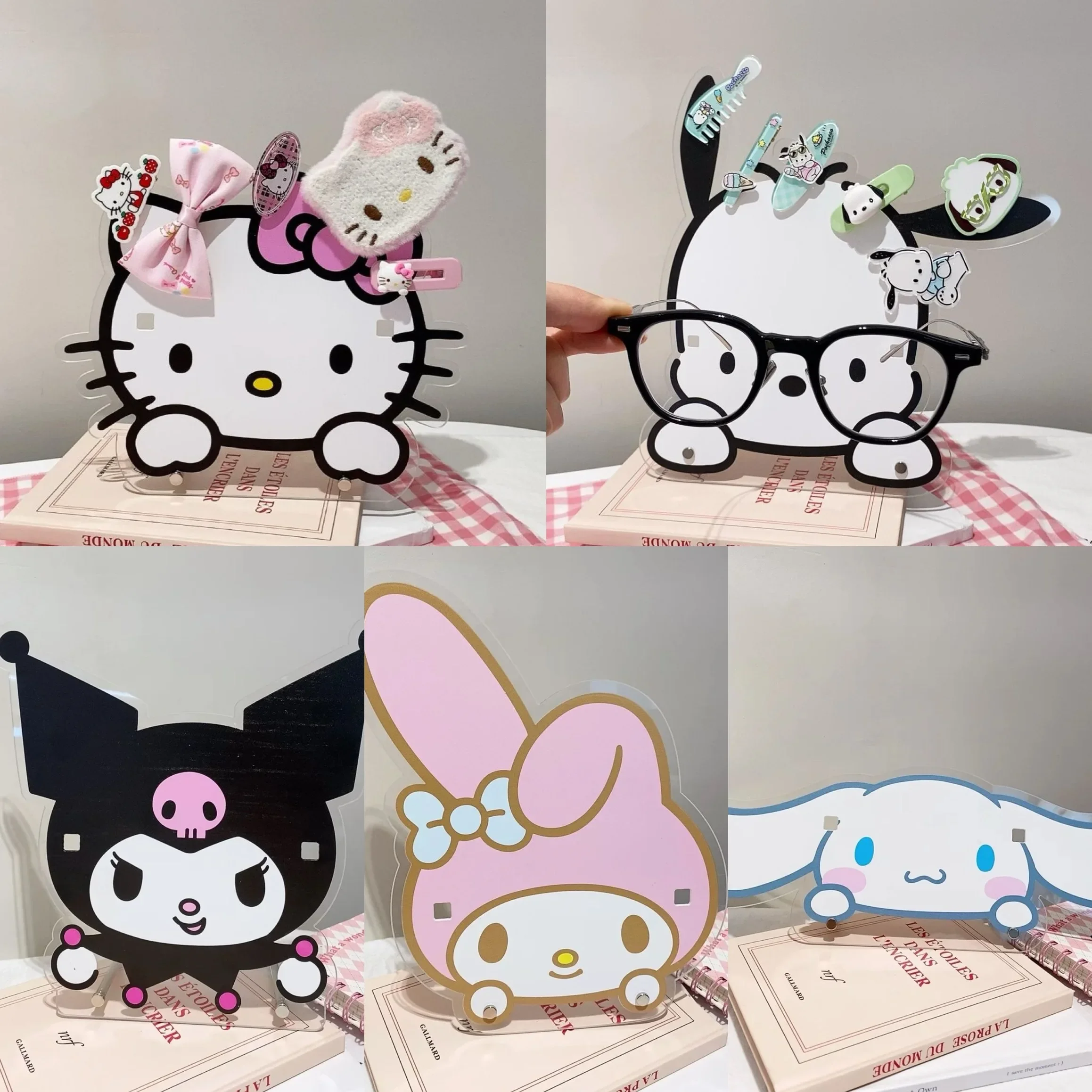 

Hello Kitty Anime Kuromi My Melody Glasses Frame Acrylic Standing Brand Storage Clip Display Tabletop Decoration for Women Girls