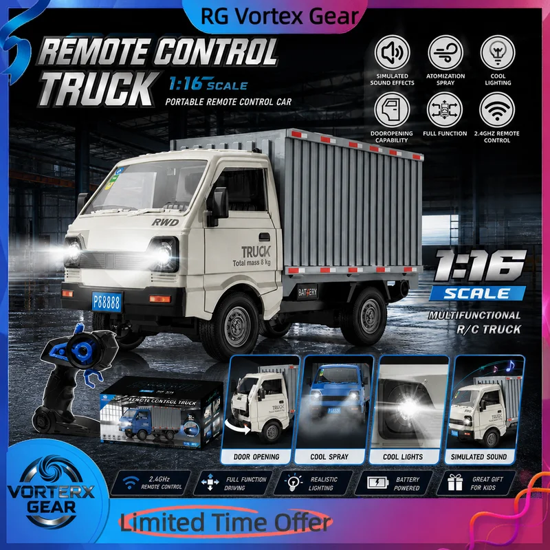 【In Stock】Hot Selling Kf21 Freight Car 2.4g Remote Control Car 1:16 Micro Card Full Scale Freight Car With Spray Light Drift Car