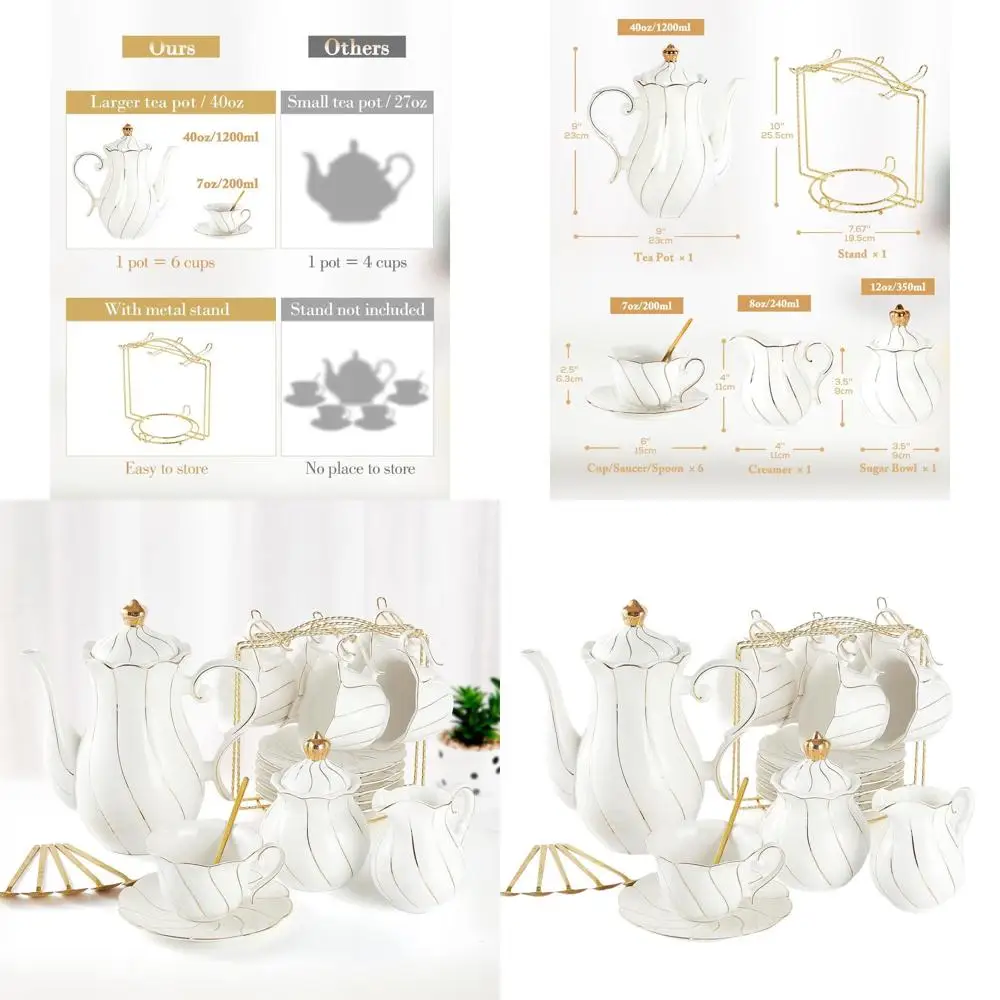 

Роскошный белый фарфоровый чайный сервиз на 6 человек с золотой отделкой, британский стиль, идеально подходит для женщин, идеально подходит для чайных вечеринок, в подарочной упаковке