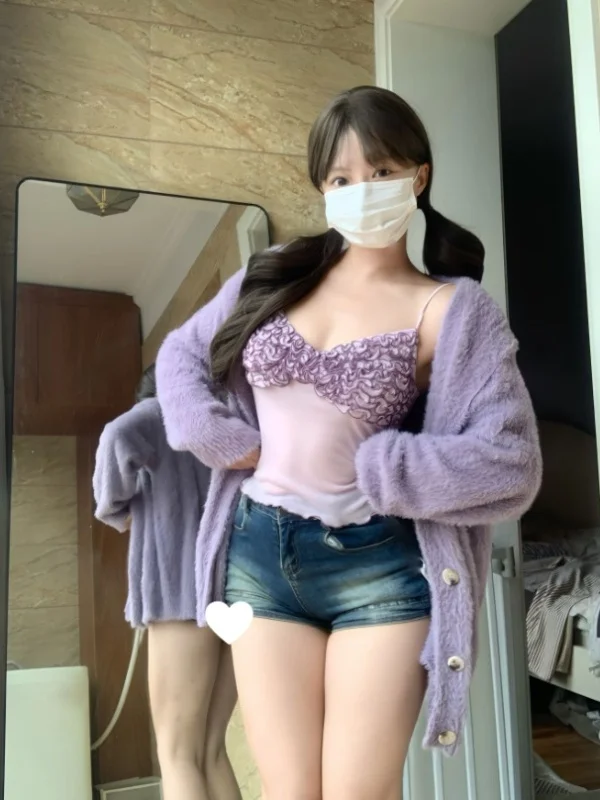 

Красивый уникальный фиолетовый свитер и комплект из двух предметов для ношения под одеждой, омолаживающий стильный весенний модный ансамбль для молодых женщин