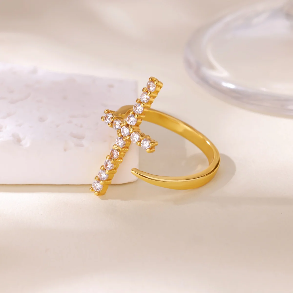Zircon Cross for Women Open Adjustable Stainless Steel Ring 2026 Trend Luxury Design Brand Statement Jewelry Freeshipping Items