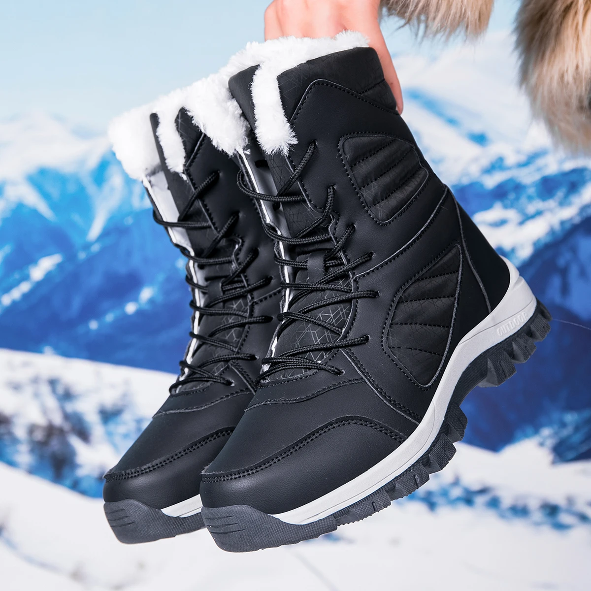 

Men's Winter Thermal Insulation Comfortable Outdoor Snow Boots - Waterproof Anti-Slip Casual Hiking Shoes with Fur Lining for Ex