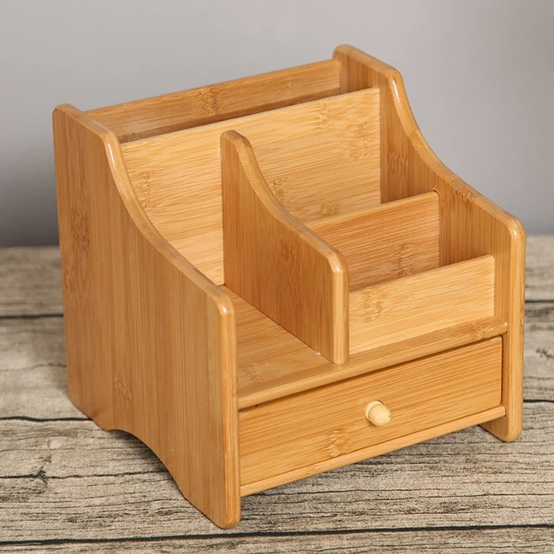 【GREAT VALUE】Multifunctional Storage Box Bamboo Desktop Remote Controller Drawer Coffee Cosmetics Stationery Table Rack For Livi