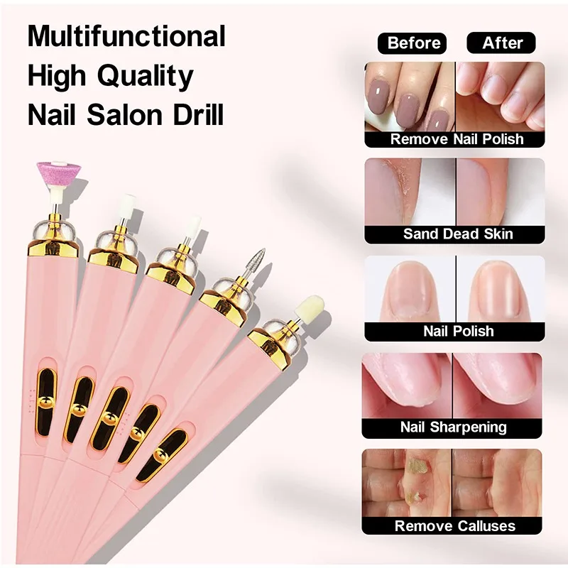 Conjunto de unhas elétrico conjunto de manicure 5 em 1 máquina de manicure broca arquivo moedor aliciamento kit prego buffer polidor removedor broca