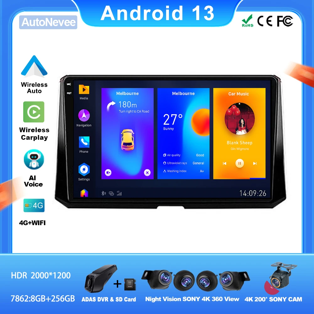 

Car Radio Android Auto Multimedia For Toyota Corolla 2019 - 2020 Carplay 4G 2din GPS Autoradio CPU HDR QLED Screen NO 2din DVD