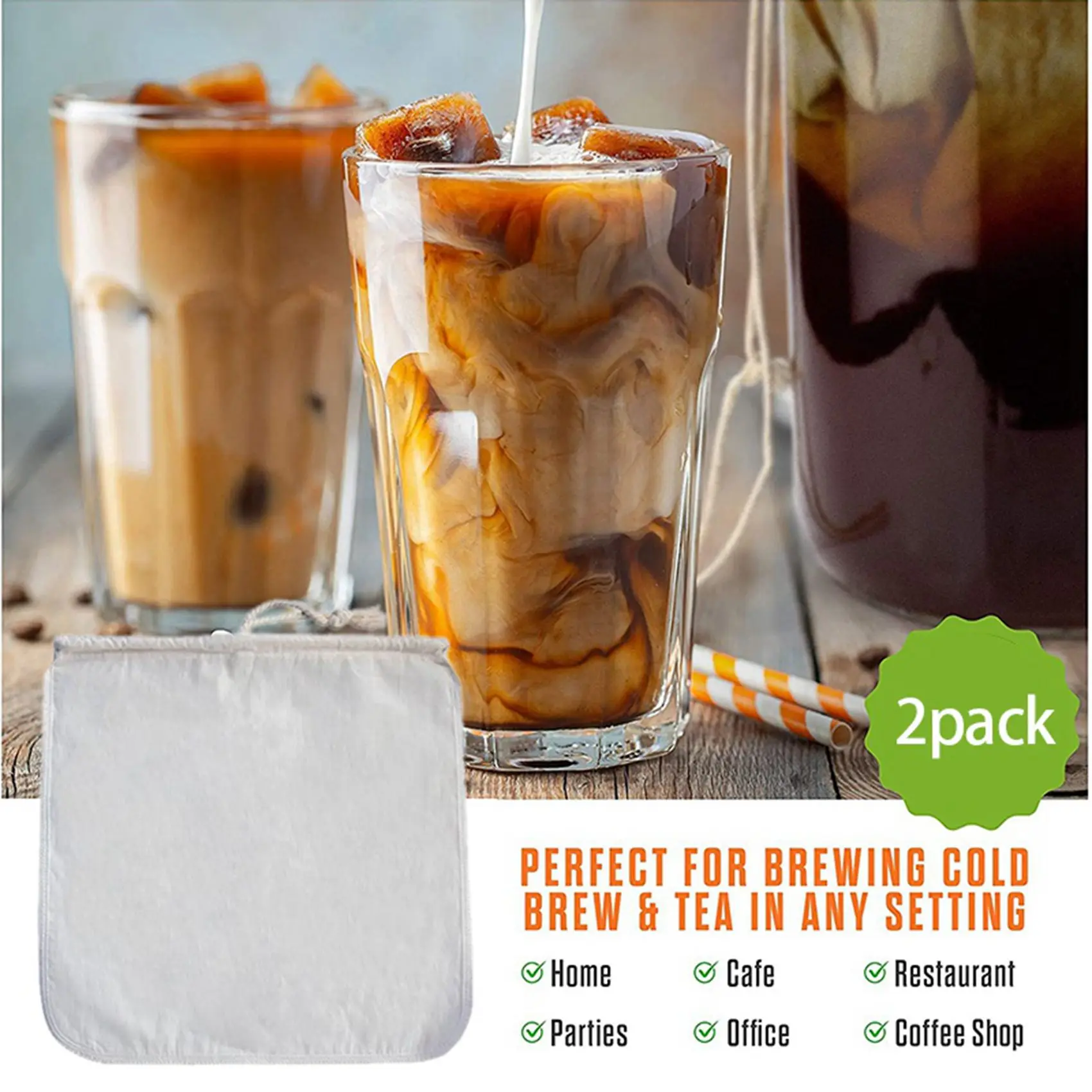 6 Pack Organic Reusable Cold Coffee Brew Filters Bag,12 Inch Wine Brewing Filters Eco-Friendly Mesh Cotton Filter New