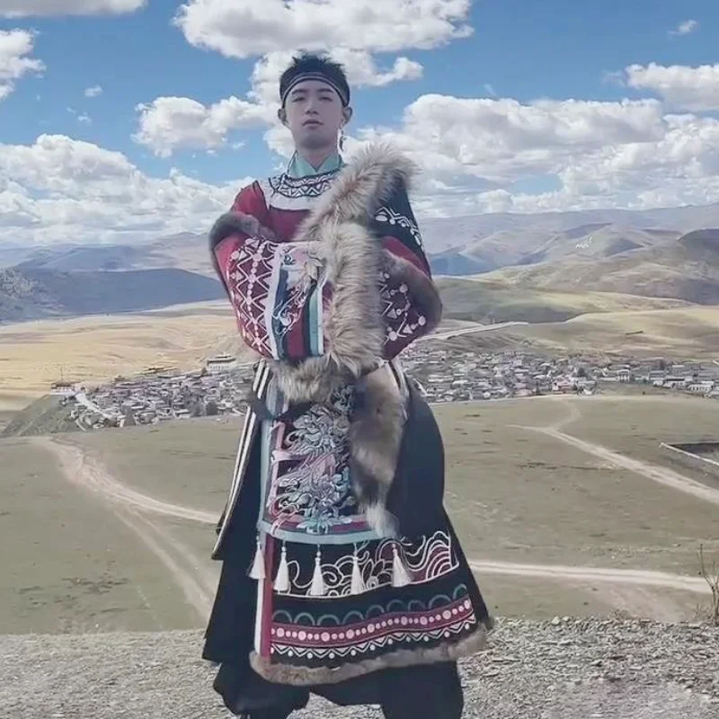 Bordado tibetano fotografia de viagem casal high-end moda roupas tibetanas conjunto de quatro peças