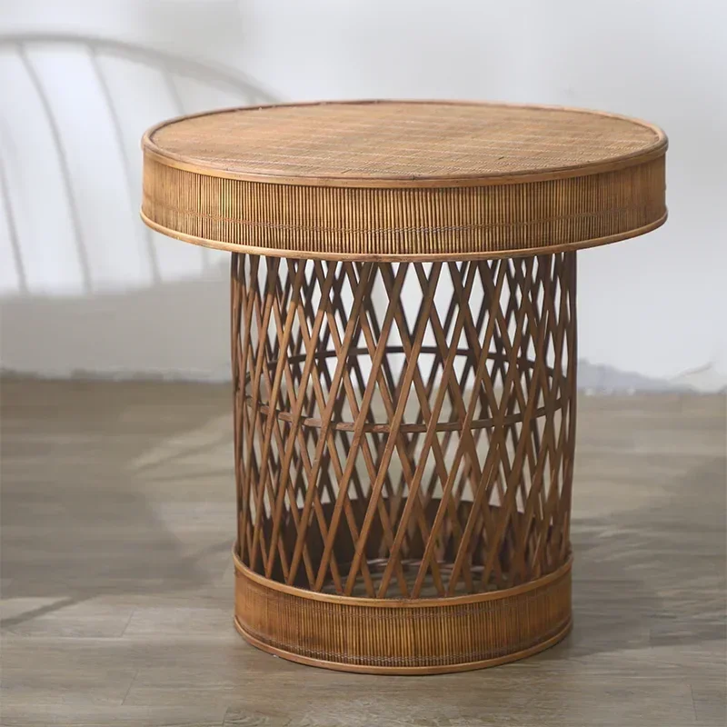 Vintage Handmade Rattan Woven Bamboo Craft Circular Coffee Table,Nordic Home,Living Room Balcony,Leisure Tea Tables Furniture