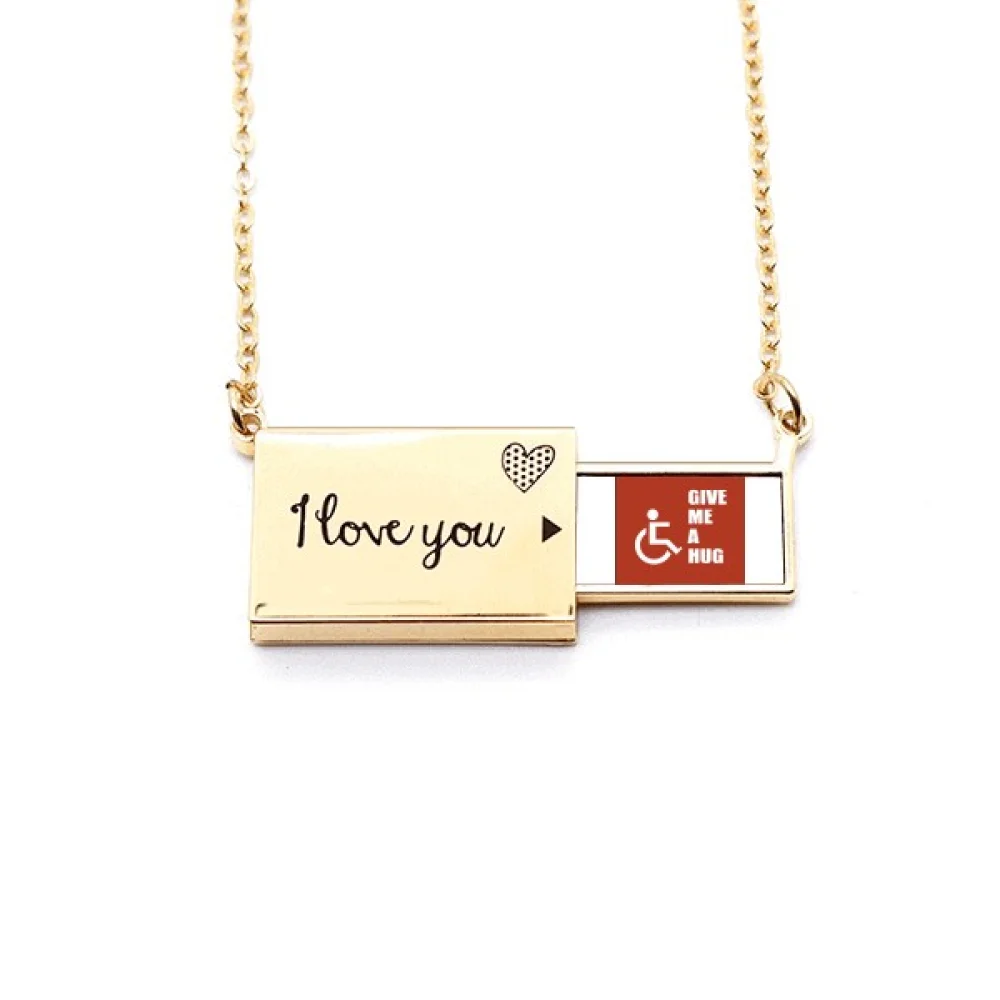 Hug Help Body Disability Lucky Letter Envelope Necklace Pendant Jewelry