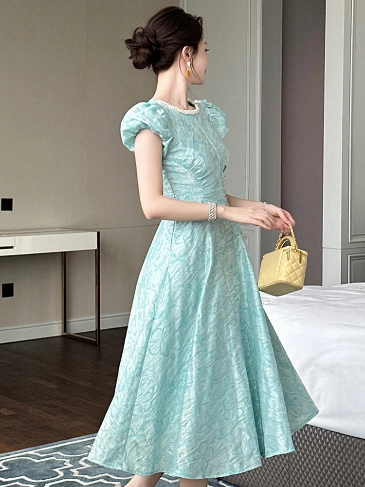 Robe de princesse Style palais français élégant pour femmes, avec poches en perles, plis à la taille, Robe trapèze, Robe de bal, de Banquet