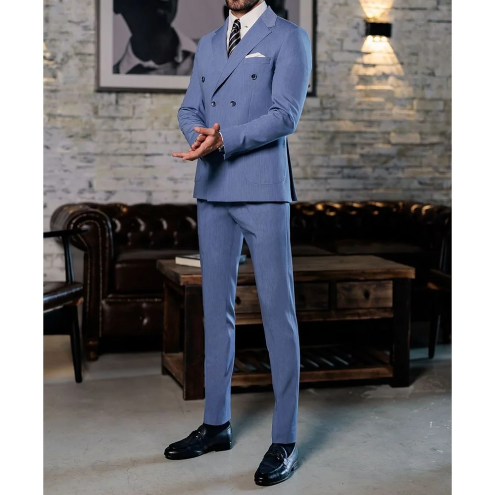 

2025 New Men's Suit Wedding Tuxedo Groom Jacket Pants 2Pieces Set Elegant Men Blazer Blue Formal Outfit
