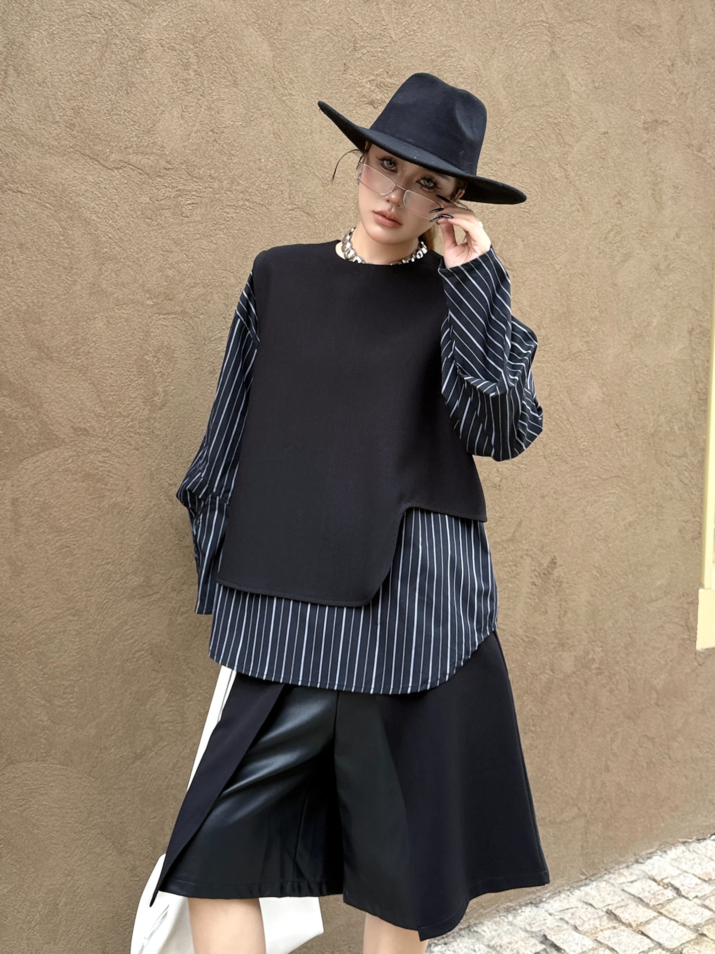 

Trendy Striped Patchwork Women's irt Loose Fit Long Sve round Ne Casual Sle Spring New Arrival Layering Top