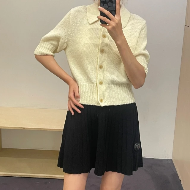 

Pure C Home Sle Women's ortニョミ Mixed Modal Knitted Open-Side Sweater YellowFall New Arrival Button Regular Sve