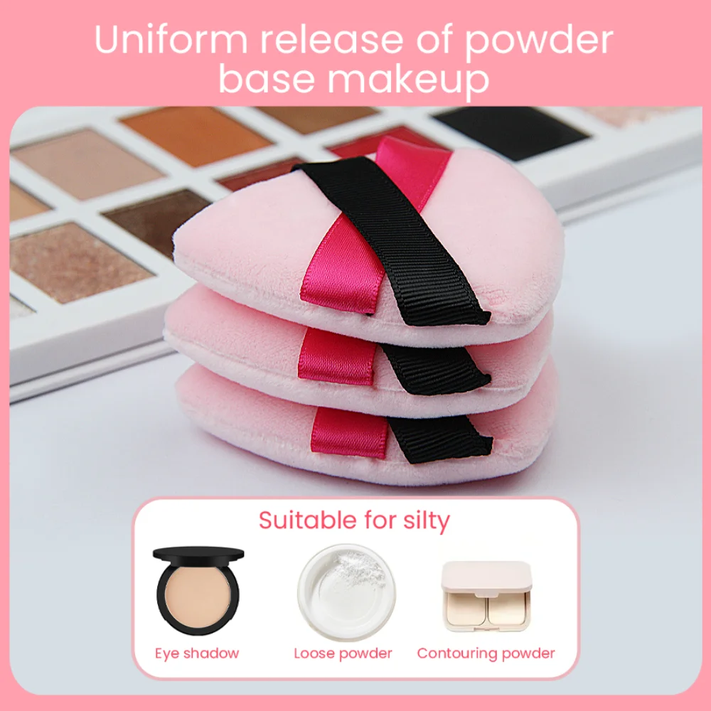 3 sets multi-color optional two-color ribbon round triangle Powder puff Makeup sponge suitable for daily makeup makeup setting