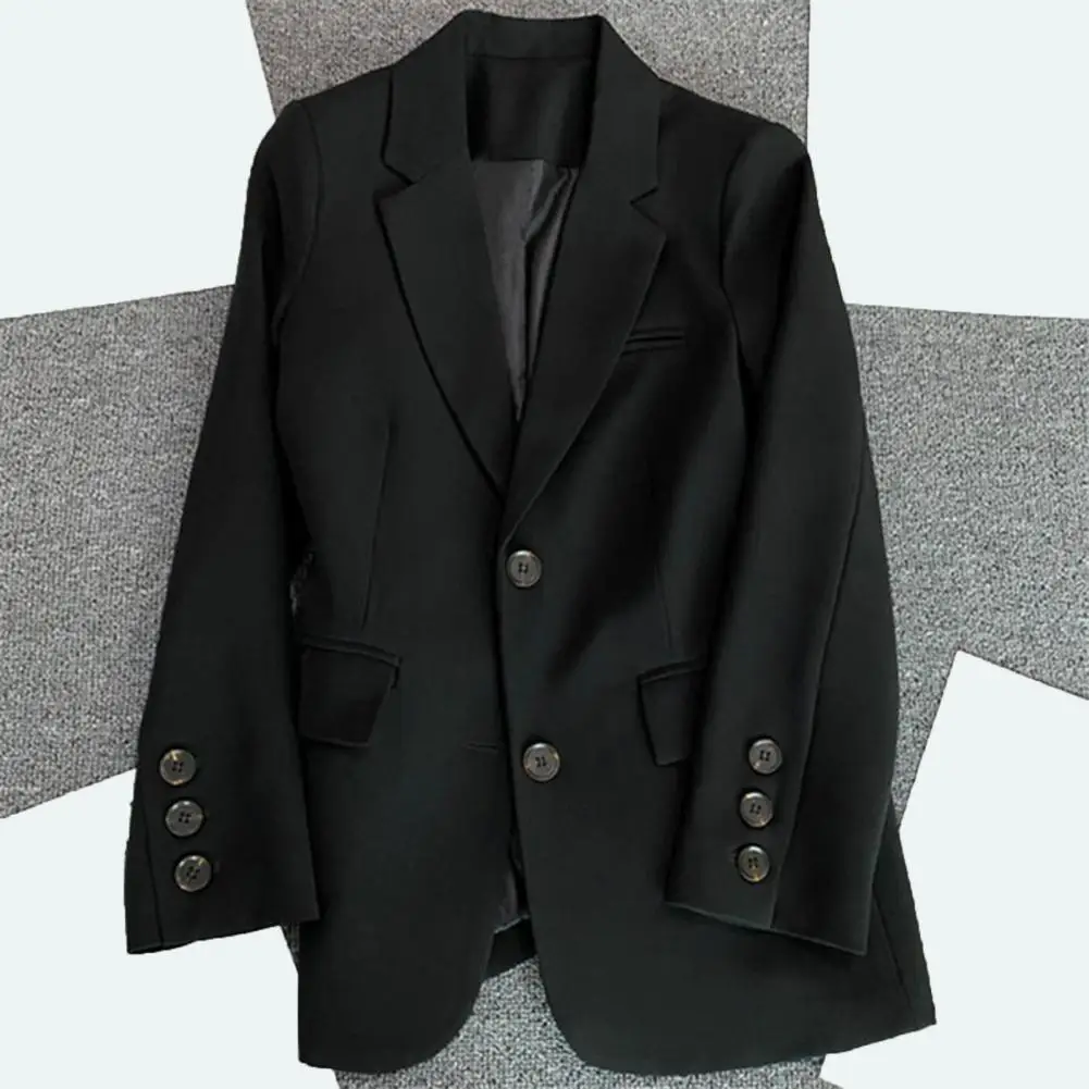 Blazer décontracté imbibé pour femme, manteau à revers, veste à manches longues, poches à rabat, simple boutonnage, solide, vêtements de travail, vêtements d'extérieur, document