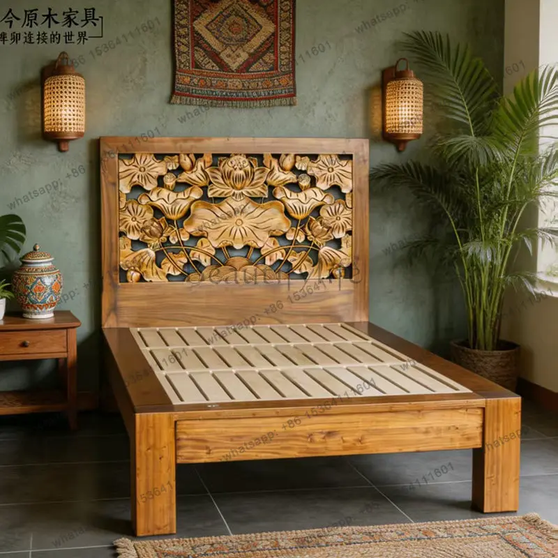 

South East Asia style solid wood 1 meter old jade wood carving flower Chinese single bed