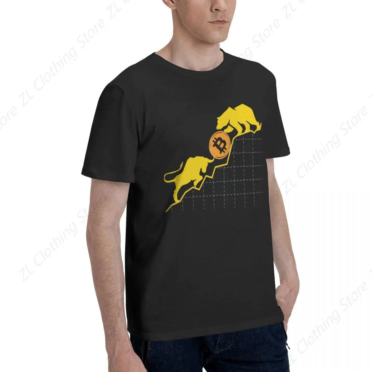 Bitcoin Trader Crypto Bull Vs. Bear Bitcon Vintage Men T-Shirts Cotton Tee Short Sleeve TShirts Tops Men's Clothes