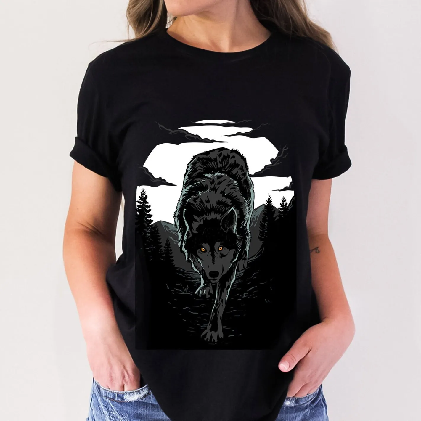 Wolf T shirt Tribal Mystical Gothic Fantasy and Myth Werewolf Moon Animal