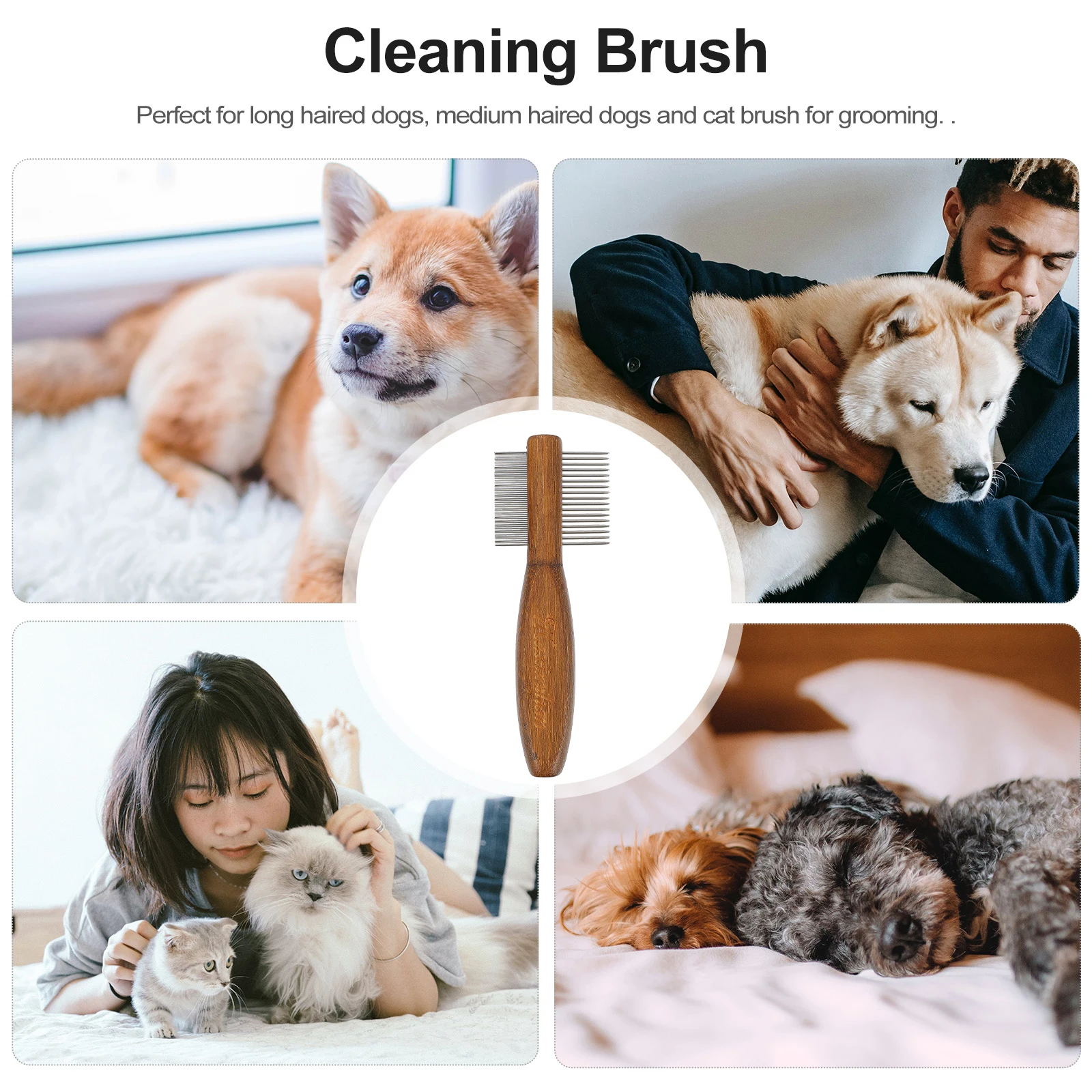 

1pc Pet Hair Removal Comb For Dog Cat Grooming Double Rows Brush Corrosion Resistant Durable Flea Dirt Remover Tool Cleaning
