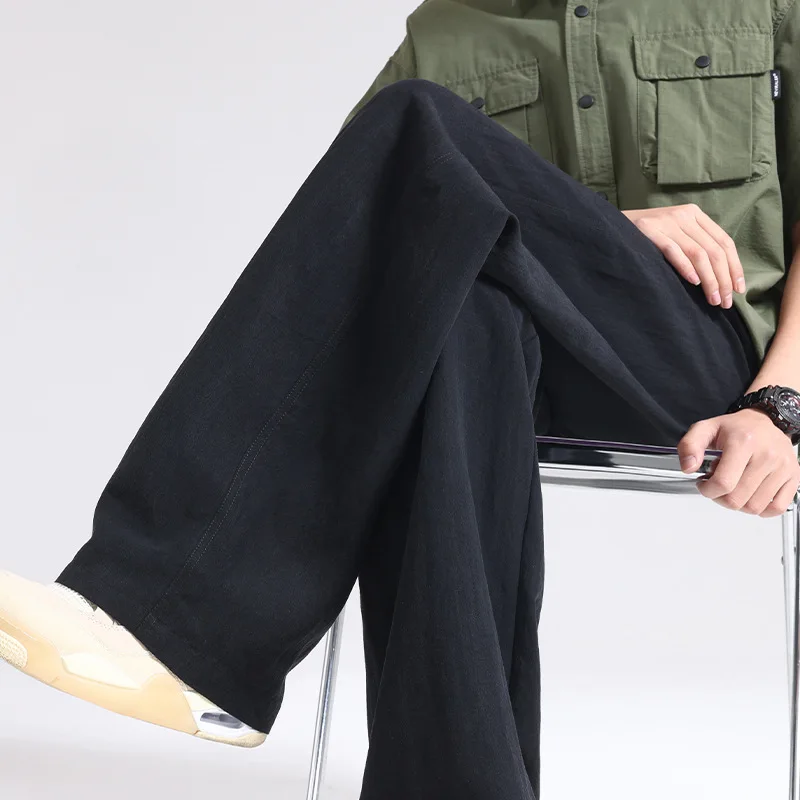 Pants Men's Large Size Trousers Casual Solid Color Pants Versatile Straight Wide Leg Loose Breathable Men's Casual Pants