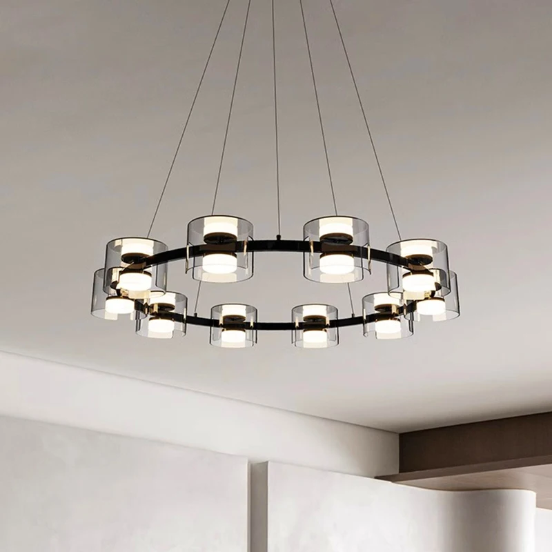 LED black round light luxury clear glass pendant light for living room