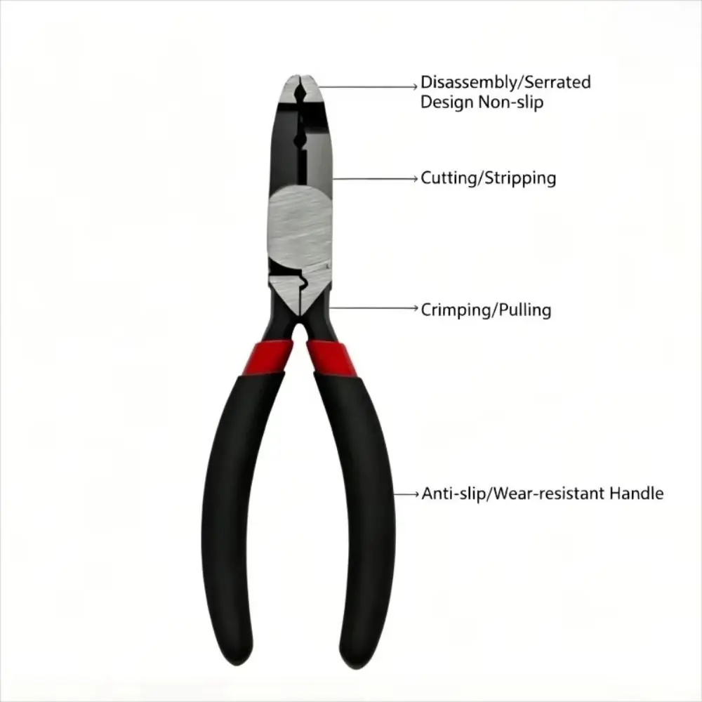 Non-Slip Jaws Screw Remover Pliers Steel Sliding Tooth Wire Stripper Glue Coated Handle Multi-Purpose Wire Crimper Wire Cutting