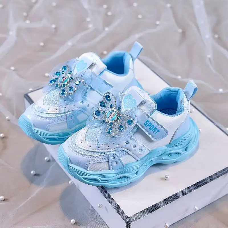 

Cute New Disney kids cartoon frozen cute Casual shoes with LED light soft sports shoes for gift EU size 31-35