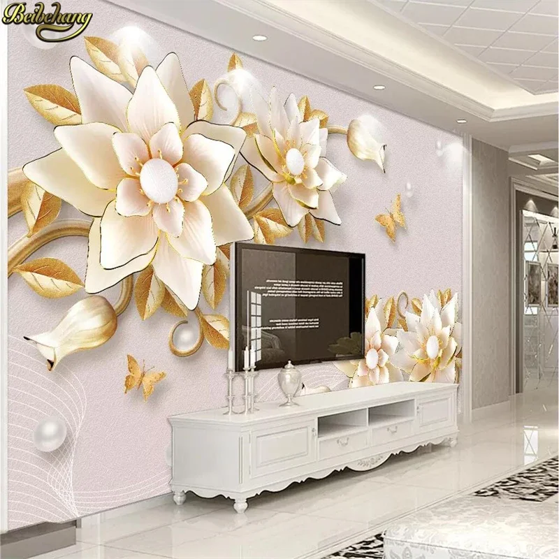 beibehang Embossed jewels flowers 3D Mural wallpaper for walls Landscape Painting Photo mural floral wallpaper home improvement