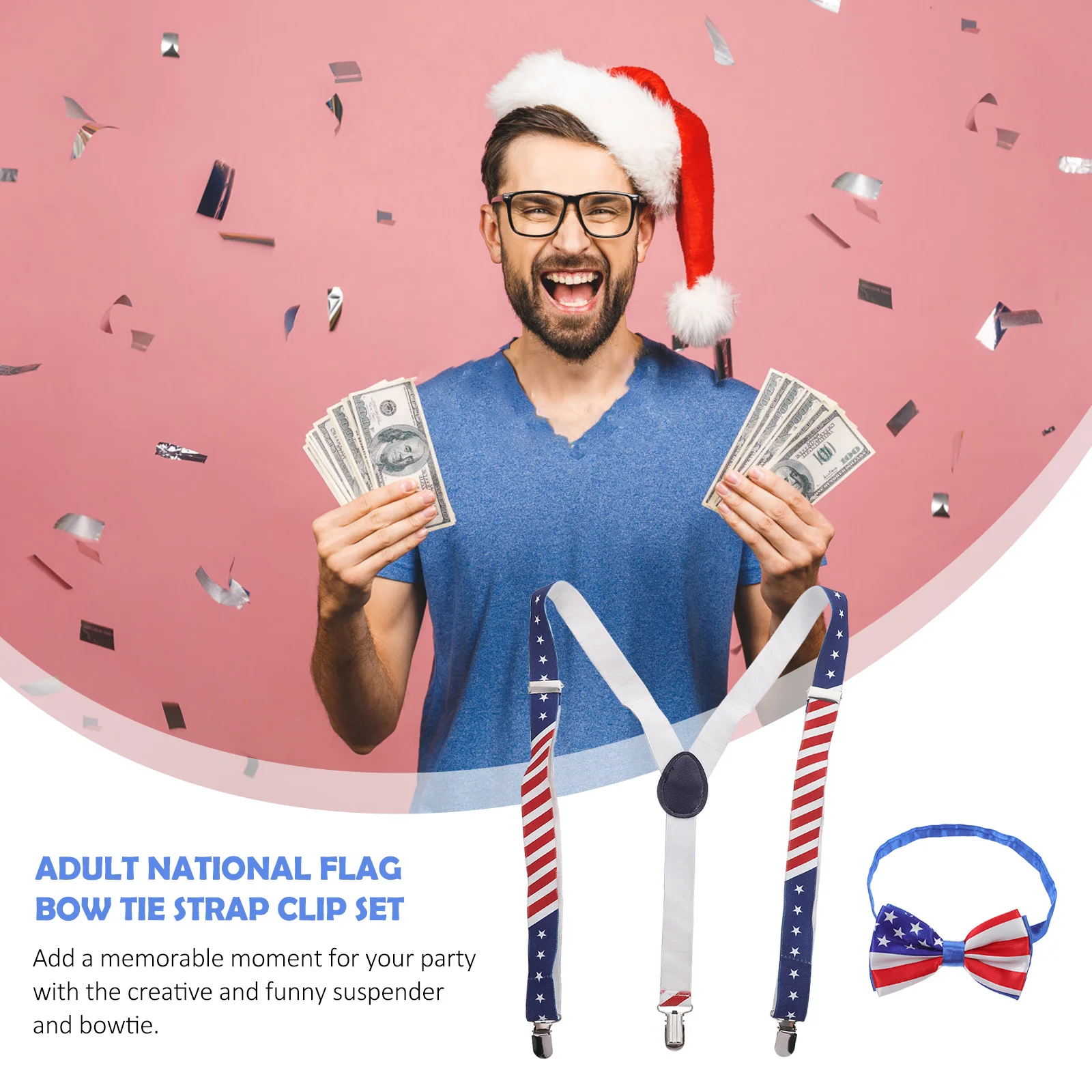 

1Set National Flag Suspender Bowtie Set Men Women Durable Patriotic Costume Accessory Festival Celebration Suspender Bowtie Set