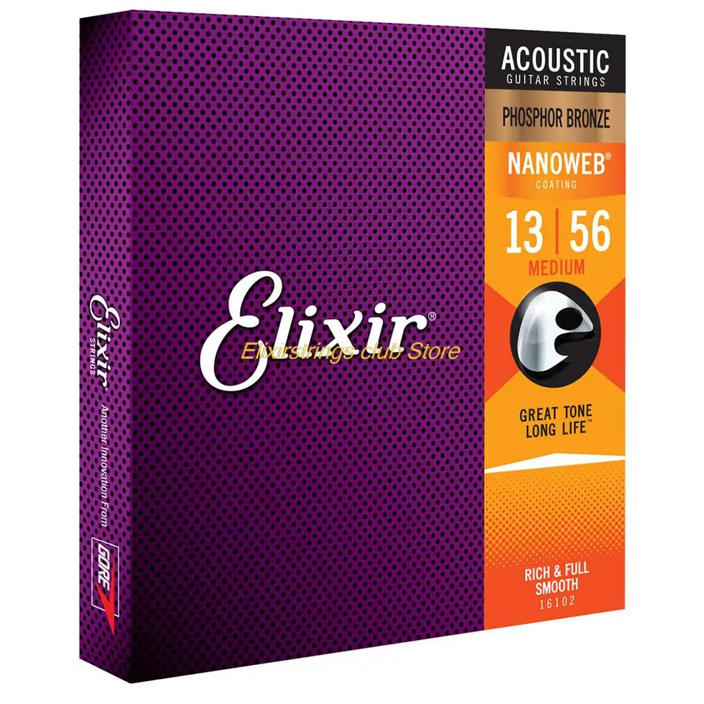 Elixir Acoustic 80/20 Phosphor Bronze 16102 13-56 Guitar Strings Excellent Sound Smooth Touch Guitar Accessories Free Shipping