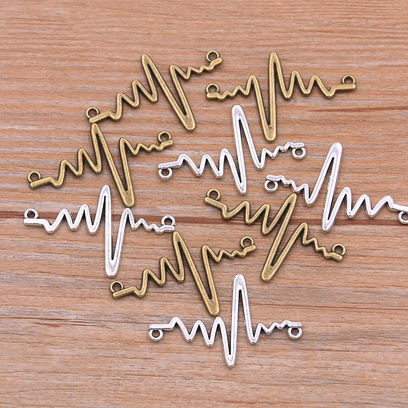 15PCS 23X36mm New Product Two Color Electrocardiogra Charms Personality Connector Jewelry Metal Alloy Marking DIY Handmade Craft