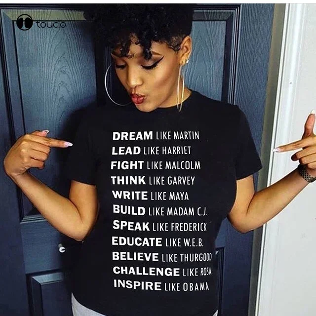 Dream Like Martin Lead Like Harriet Black Black History Quotes Slogan T-Shirt Unisex Tumblr Fashion Casual Black unisex