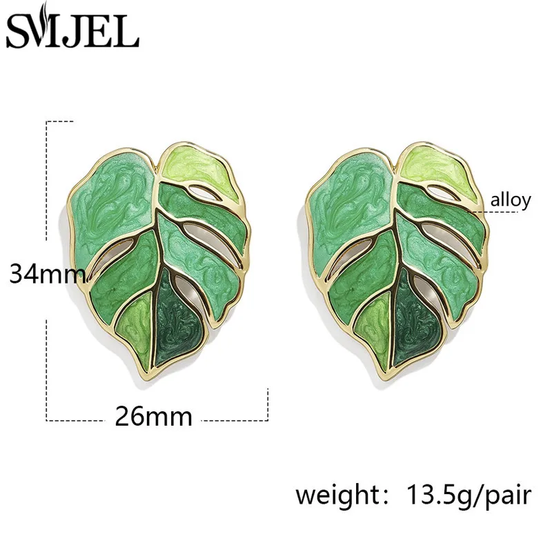 SMJEL Vintage Metal Big Leaf Earrings for Women Summer Monstera Jewelry Fashion Palm Leaves Earings Statement Piercing Brincos
