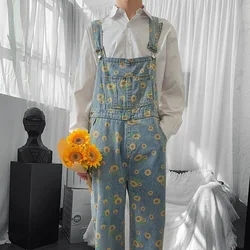 Daisy Little Printed Overalls Denim Trousers For Men And Women 2022 New Loose Casual Jeans Jumpsuit Vintage Streetwear Tide