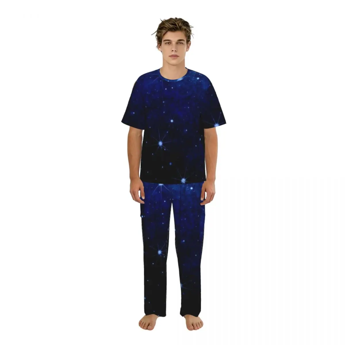 

Мужской пижамный комплект с синими звездами, с короткими рукавами, весенне-летняя домашняя одежда, мужская ночная одежда
