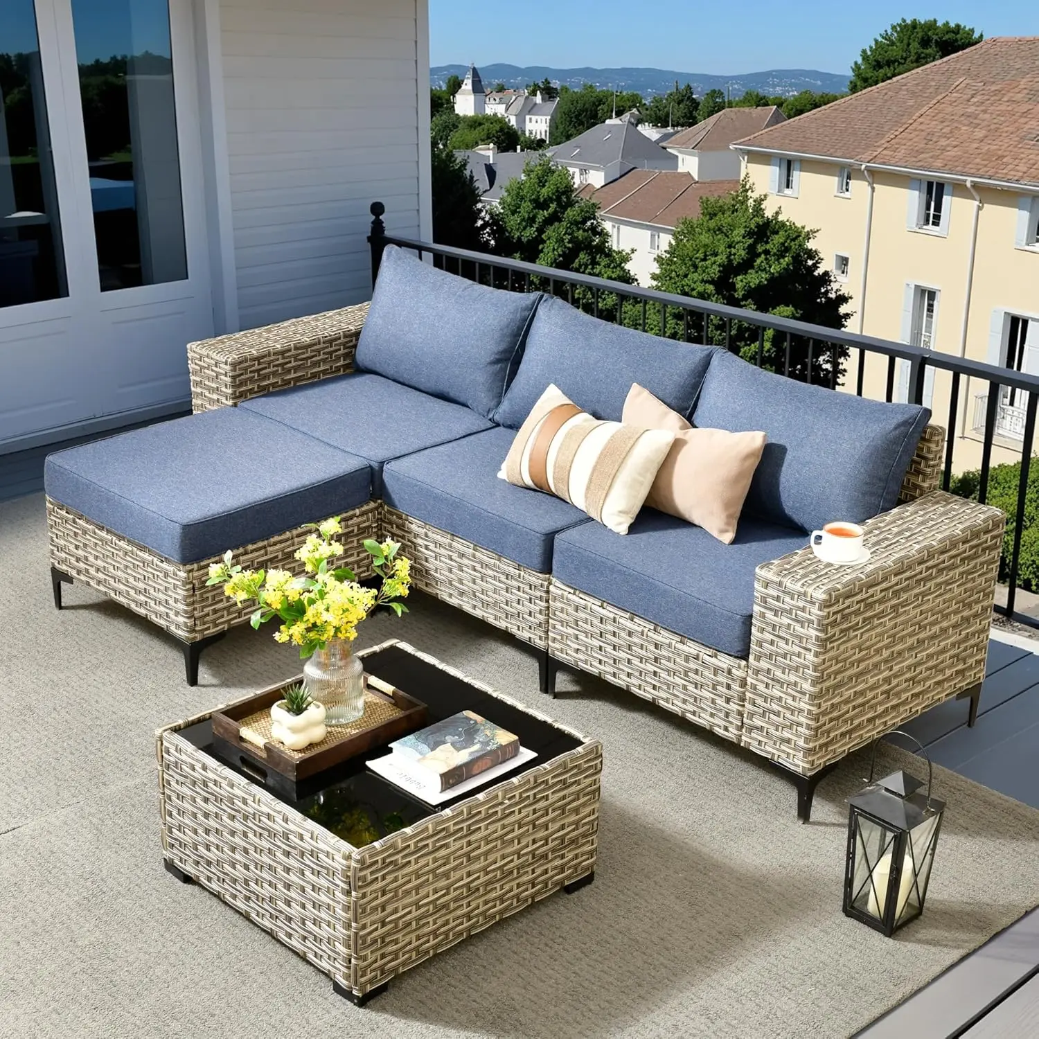 

Outdoor Sectional Patio Furniture Set,5 Pieces Wicker Conversation Sets L Shaped Couch,Extra Deep Out Door Sofa, Customized