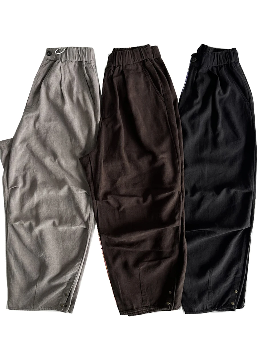 

Retro Japanese Style Wide Leg Trousers Loose Fit Linen Lyocell Nine Points Pants Draped Silhouette Youthful Energy Fashion