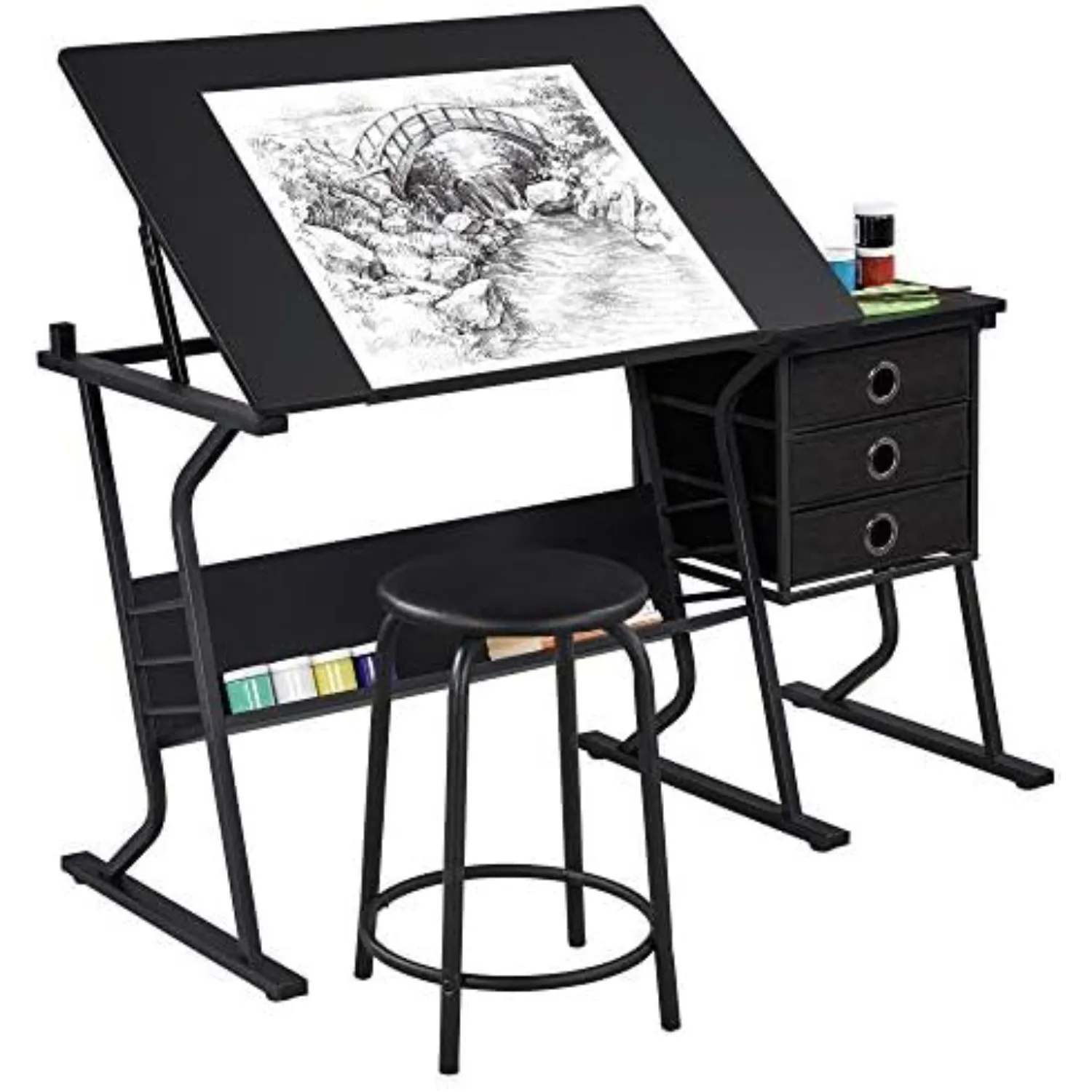 Height Adjustable Drafting Table Art Craft Desk Work Station Hobby Design Studio Tiltable Tabletop Drawing Desk with