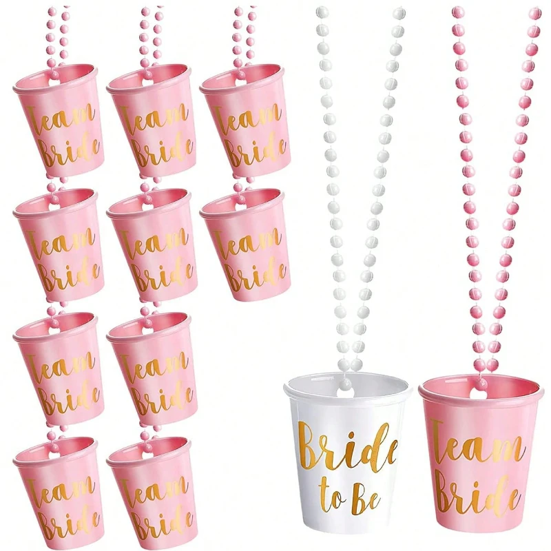12szt Team Bride To Be Cup Plastikowe kieliszki Naszyjnik Bachelorette Naszyjnik ze szklanką na wesele Wystrój wieczoru kawalerskiego