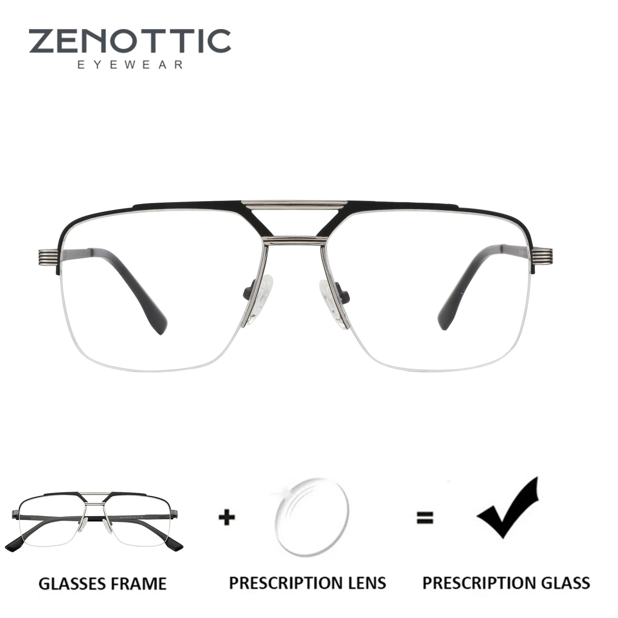 

ZENOTTIC Высококачественные прогрессивные очки-авиаторы по рецепту, очки для близорукости, оптические очки без оправы для мужчин ﻿